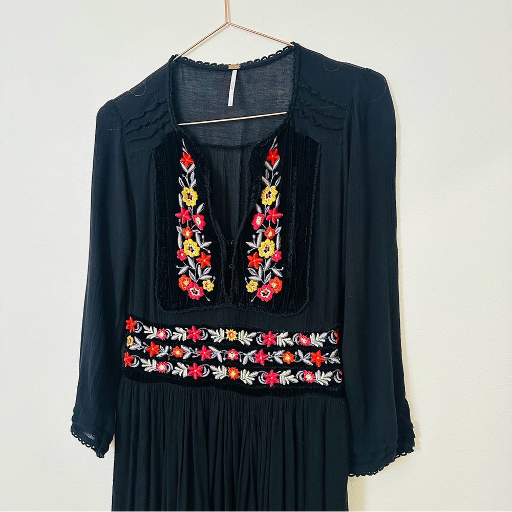 Free People Flora Embroidered Floral Midi Dress Boho - Picture 12 of 14